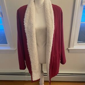 L.L. Bean Women's Burgundy Cardigan / jacket with Soft White Trim